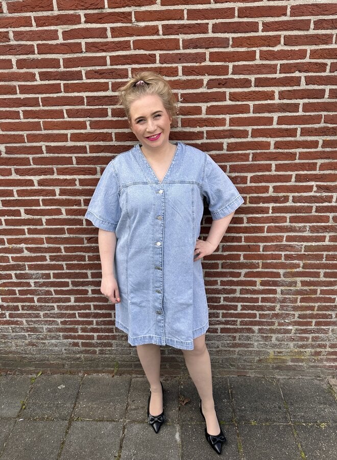 VMCFONDA 2/4 ABK V-NECK DNM DRESS M CUR Light Blue Denim