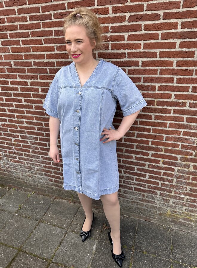VMCFONDA 2/4 ABK V-NECK DNM DRESS M CUR Light Blue Denim