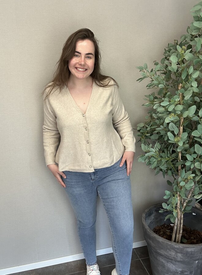 VMCGRACE LS V-NECK FITTED CARDI EXC CUR Birch/W. MEL