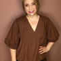 VMCLESLIE 3/4 SLEEVE TOP WVN CUR Cocoa Brown/Dtm flower