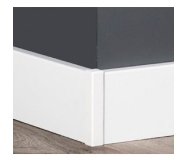 Hoek/eindstuk t.b.v. MDF Plint RAL 9010 60x12 Vochtwerend Hoek/eindstuk t.b.v. MDF Plint RAL 9010 60x12 Vochtwerend