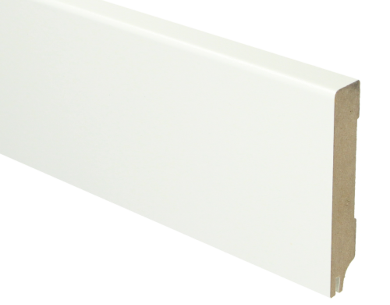 MDF Plint Modern Gelakt RAL 9010 Vochtwerend met uitsparing voor geluidreducerende strip MDF Plint Modern Gelakt RAL 9010 Vochtwerend met uitsparing voor geluidreducerende strip