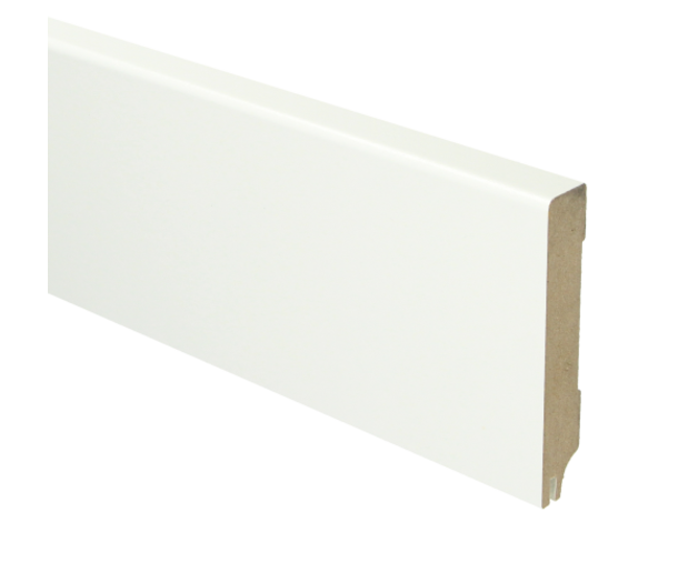 MDF Plint Modern Gelakt RAL 9010 Vochtwerend met uitsparing voor geluidreducerende strip MDF Plint Modern Gelakt RAL 9010 Vochtwerend met uitsparing voor geluidreducerende strip