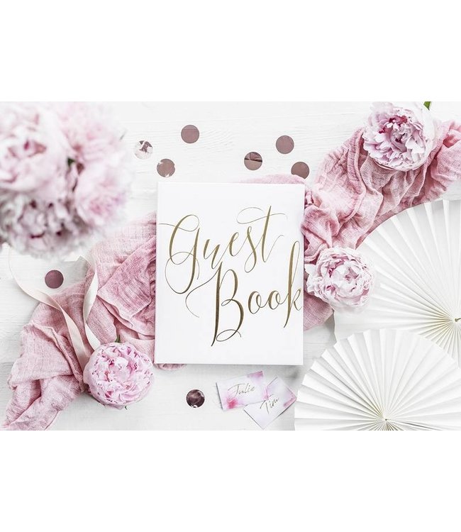 Gastenboek wit met gouden letters 22 pagina's