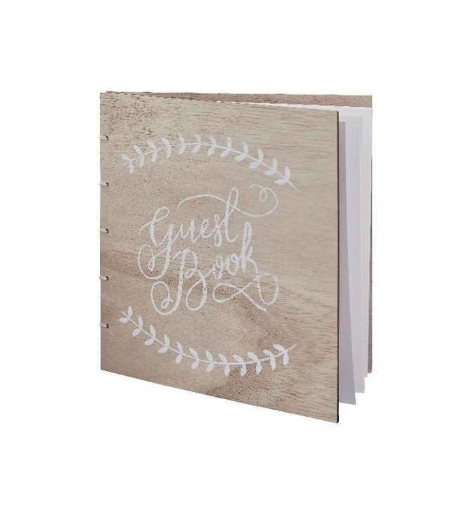 Ginger Ray Gastenboek hout met witte letters 32 pagina's