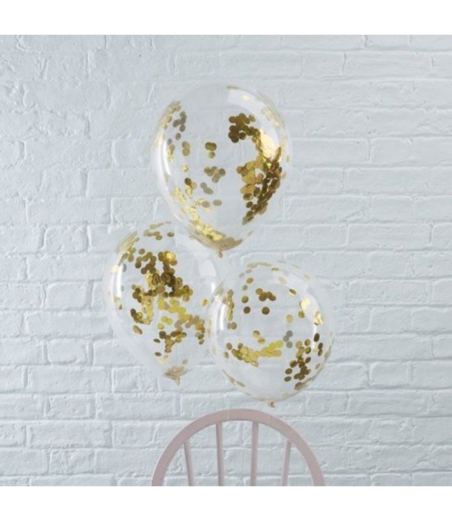 Confettiballonnen goud - 5 stuks