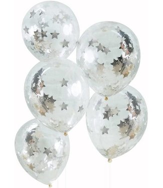 Ginger Ray Confettiballonnen ster zilver - 5 stuks