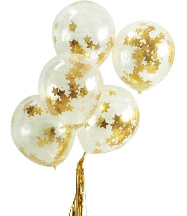 5 ballonnen met gouden ster confetti
