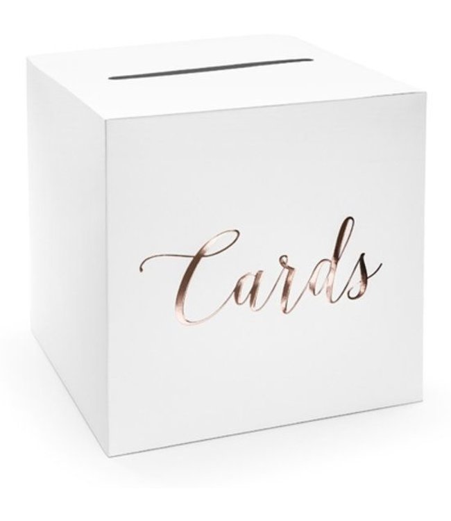 PartyDeco Enveloppendoos CARDS - Wit - Rose goud