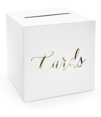 PartyDeco Enveloppendoos CARDS - Wit - Goud