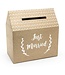 PartyDeco Bruiloft enveloppendoos kraft huisje met witte tekst Just Marries