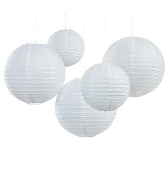 PartyDeco Lampionnenset wit | 5 stuks