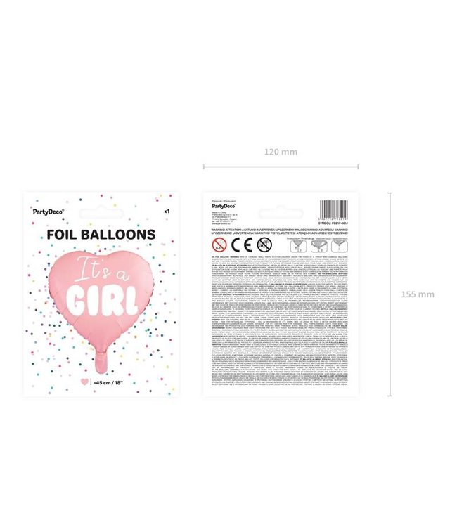 Folieballon It's a girl - meisje - roze