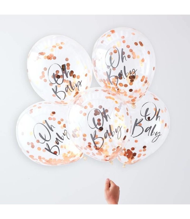 Confettiballonnen Oh Baby  | Rose goud | 5 stuks