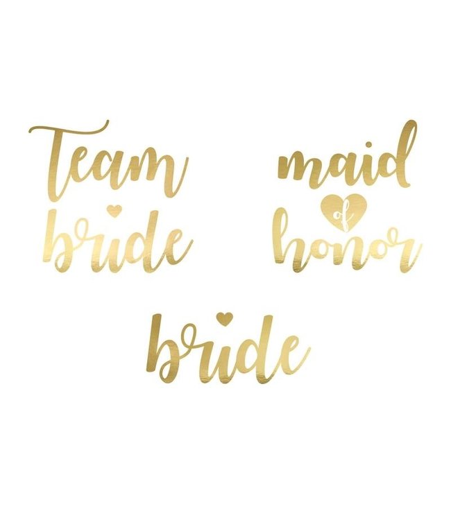 PartyDeco Vrijgezellenfeest tattoos - Team bride - Bride - Maid of honor - goud