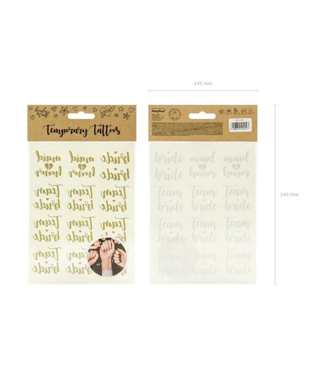 Vrijgezellenfeest tattoos - Team bride - Bride - Maid of honor - goud