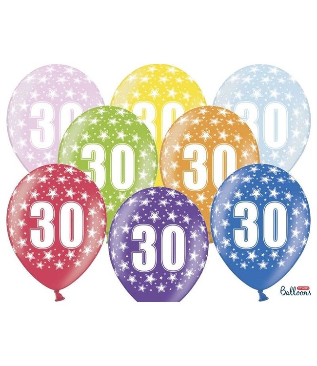 Ballonnen 30 jaar - metallic gekleurd met sterren | 6 stuks