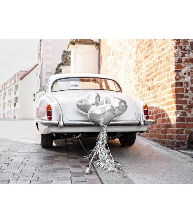 Trouwauto decoratiepakket - Zilver - met blikjes