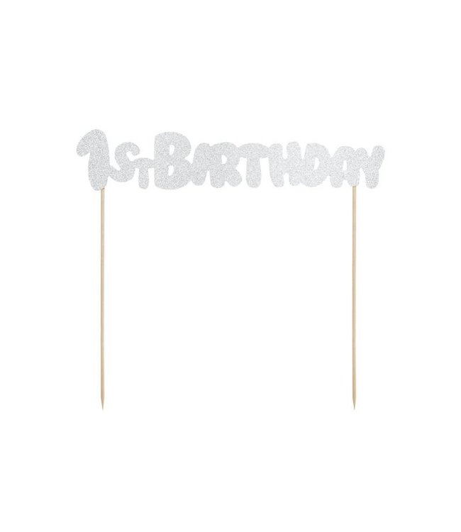 PartyDeco Taarttopper 1st birthday - zilver glitter