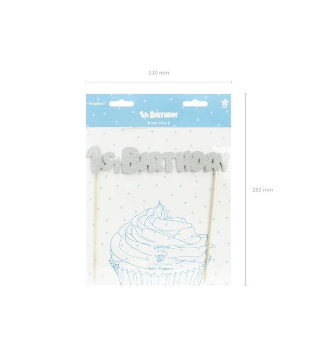 Taarttopper 1st birthday - zilver glitter