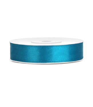 PartyDeco Satijnen lint turquoise 12mm breed- 25m lang