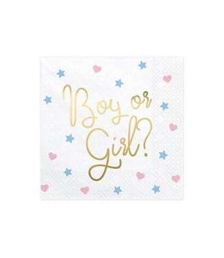 PartyDeco Boy or girl? servetten wit/goud - Gender reveal