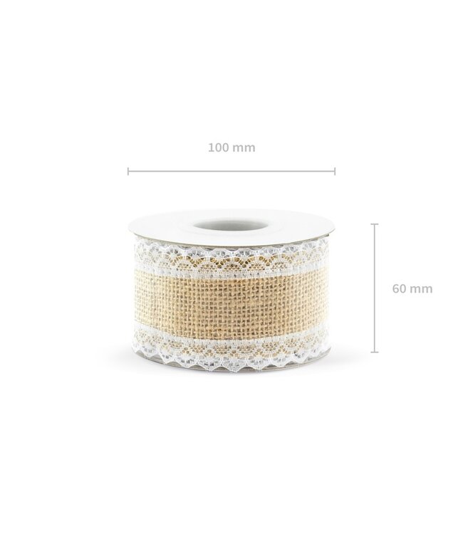 Kanten Jute lint met kant rand 5cm breed - 5 meter lang