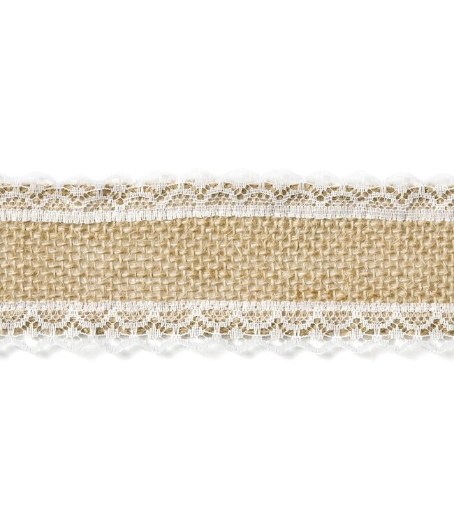 Kanten Jute lint met kant rand 5cm breed - 5 meter lang