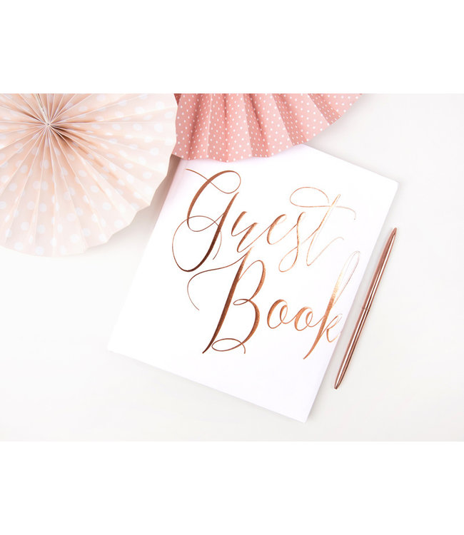Gastenboek wit met rose gouden letters 22 pagina's