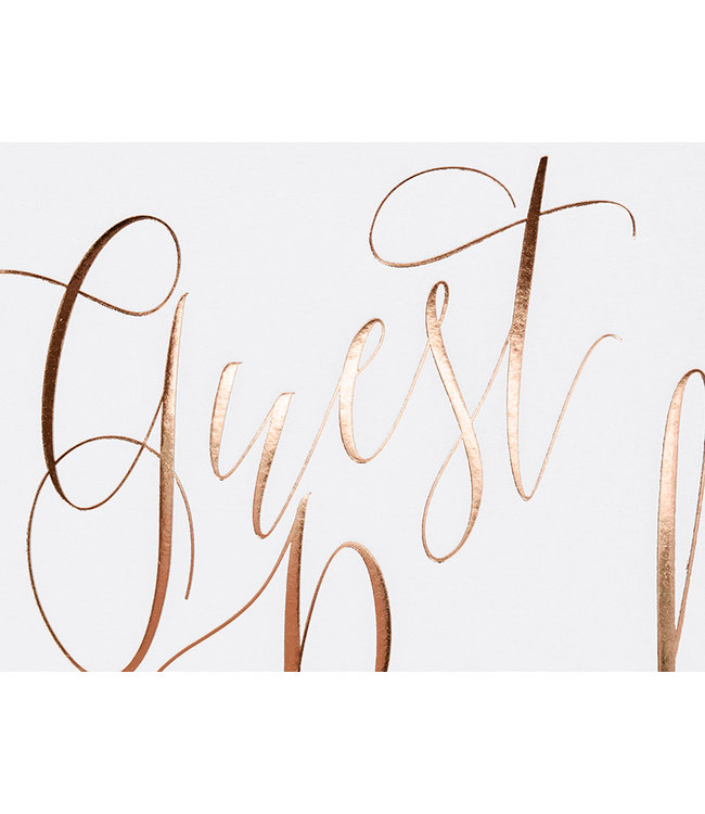 Gastenboek wit met rose gouden letters 22 pagina's