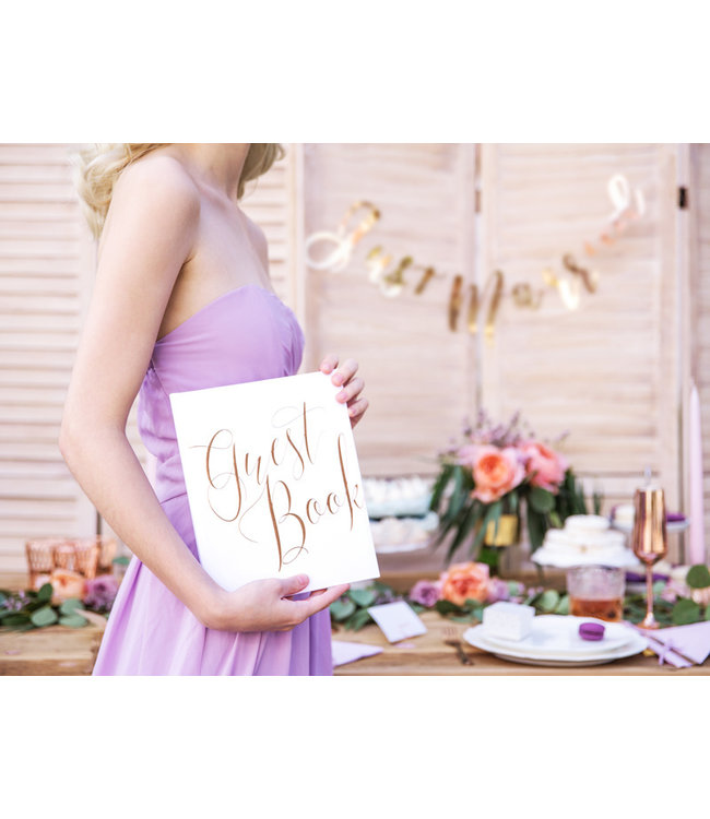 Gastenboek wit met rose gouden letters 22 pagina's