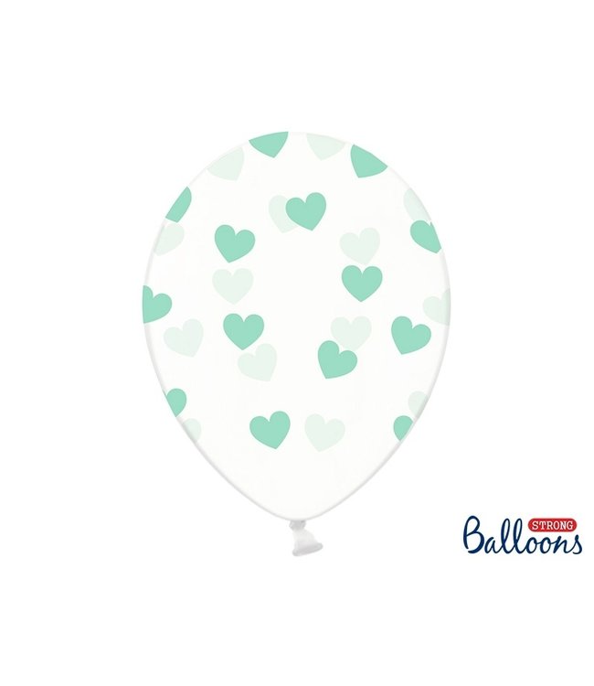 PartyDeco Ballonnen met mintgroene hartjes - 6 stuks