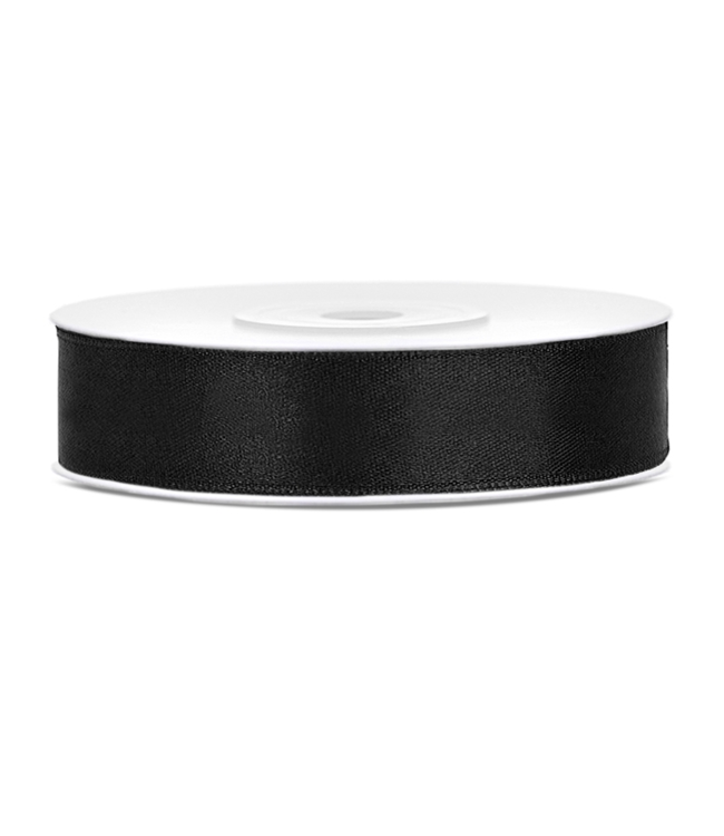 Satijnen lint zwart 12mm breed- 25m lang