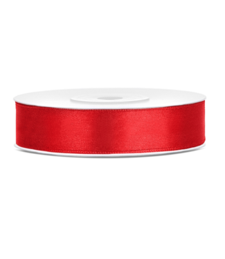 PartyDeco Satijnen lint rood 12mm breed- 25m lang