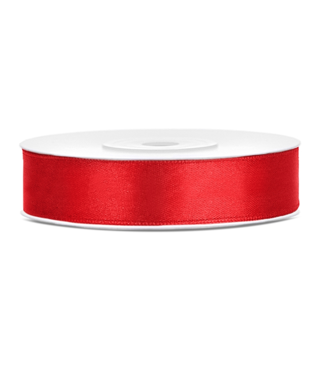 PartyDeco Satijnen lint rood 12mm breed- 25m lang