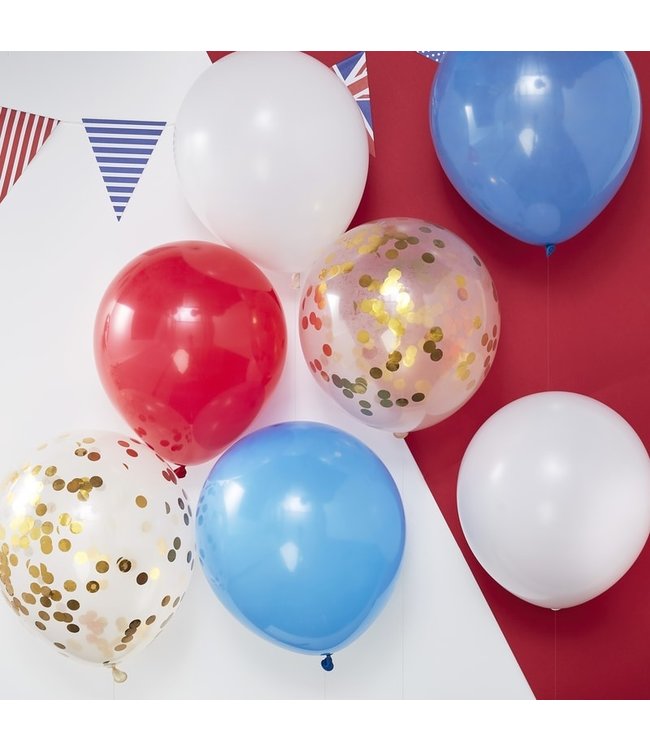 Bevrijdingsdag ballonnen - Rood - Wit - Blauw - Confetti goud 8 stuks