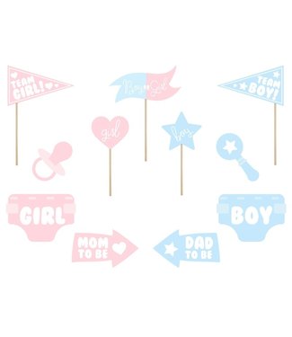 PartyDeco Fotoprops Gender Reveal / Babyshower - 11 stuks