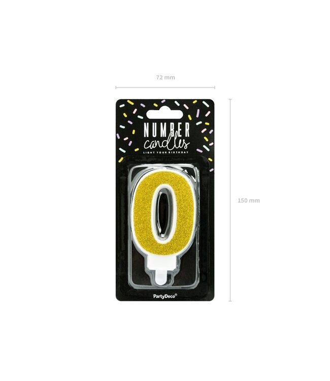 Kaars cijfer 0 | Gouden glitters