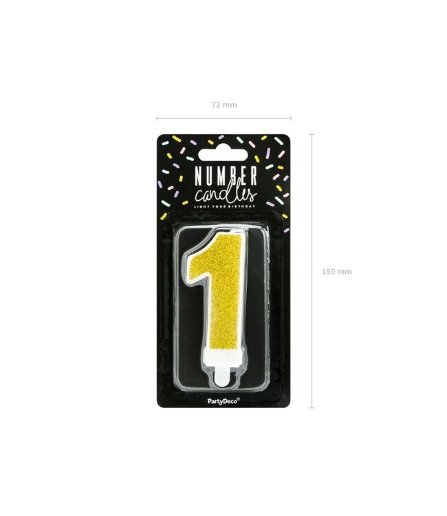 Kaars cijfer 1 | Gouden glitters