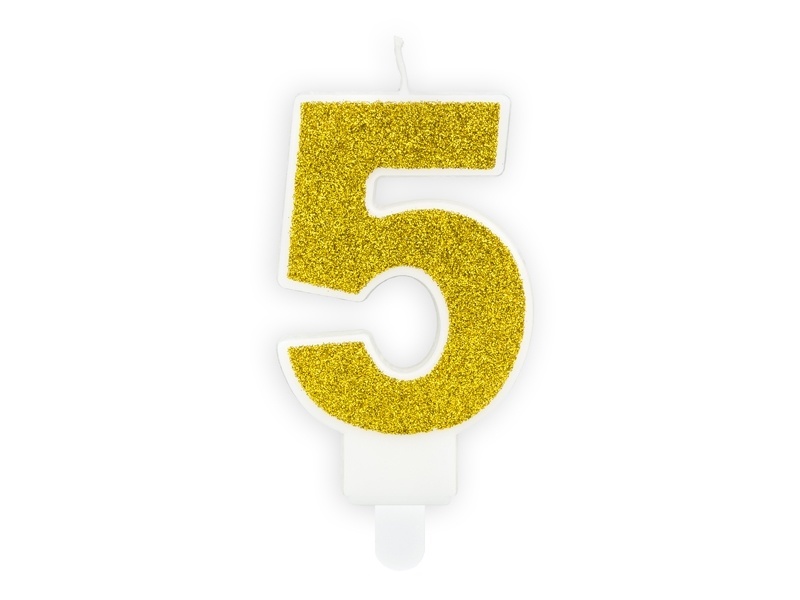 Verjaardagskaars cijfer 5 | Gouden glitters