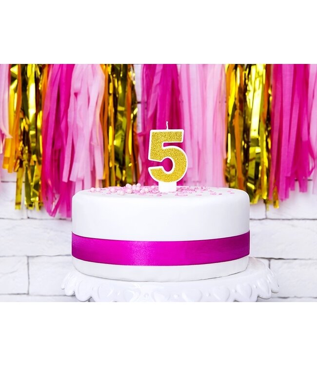 Kaars cijfer 5 | Gouden glitters