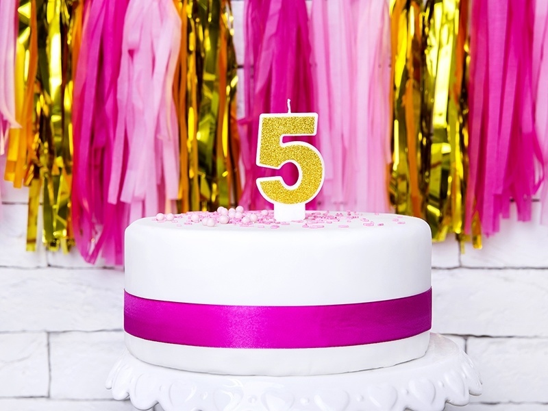 Verjaardagskaars cijfer 5 | Gouden glitters