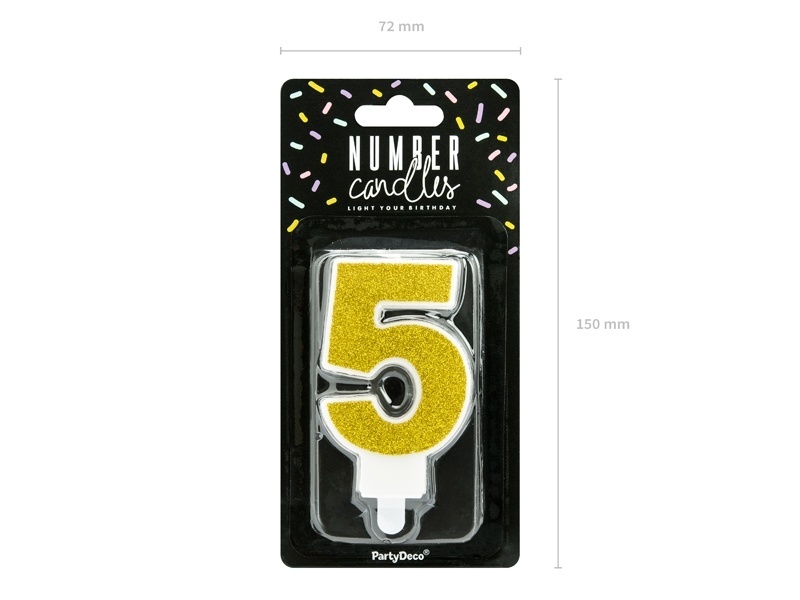 Verjaardagskaars cijfer 5 | Gouden glitters