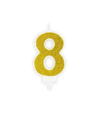 PartyDeco Kaars cijfer 8 | Gouden glitters