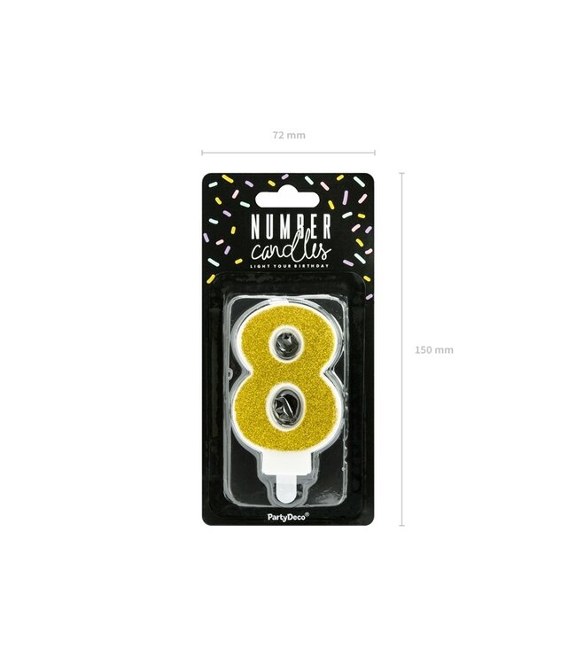 Verjaardagskaars cijfer 8 | Gouden glitters