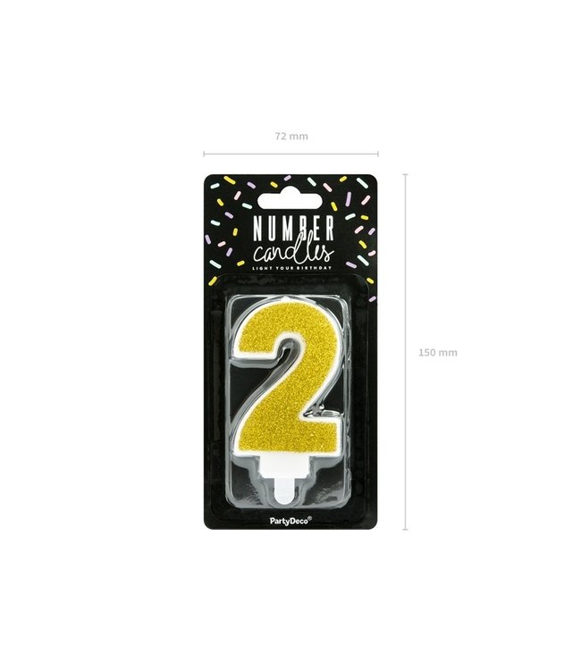 Kaars cijfer 2 | Gouden glitters