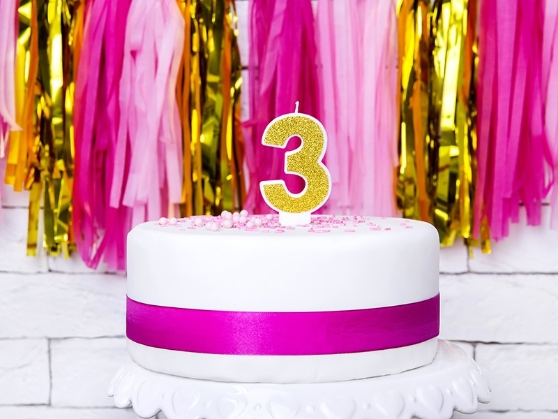 Verjaardagskaars cijfer 3 | Gouden glitters