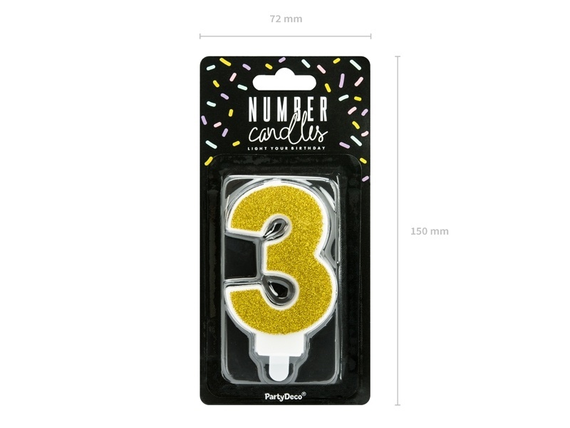 Verjaardagskaars cijfer 3 | Gouden glitters