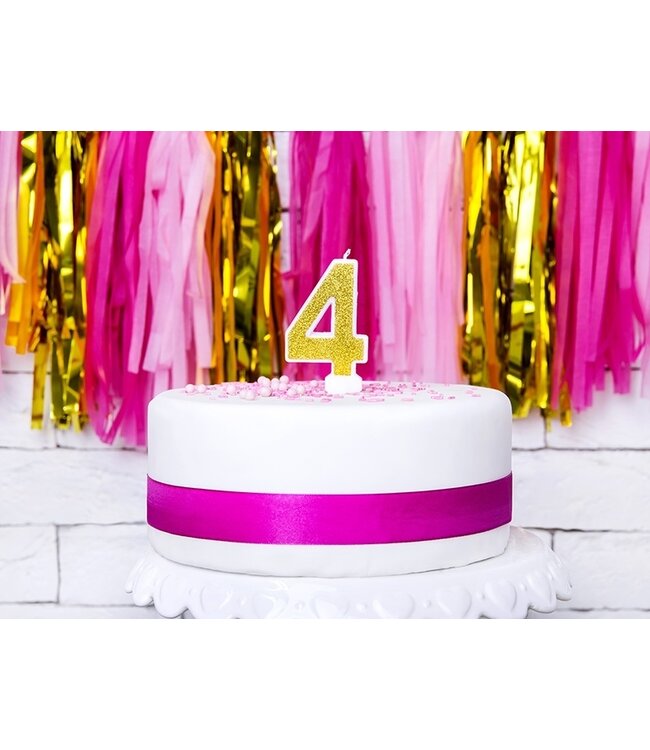 Kaars cijfer 4 | Gouden glitters