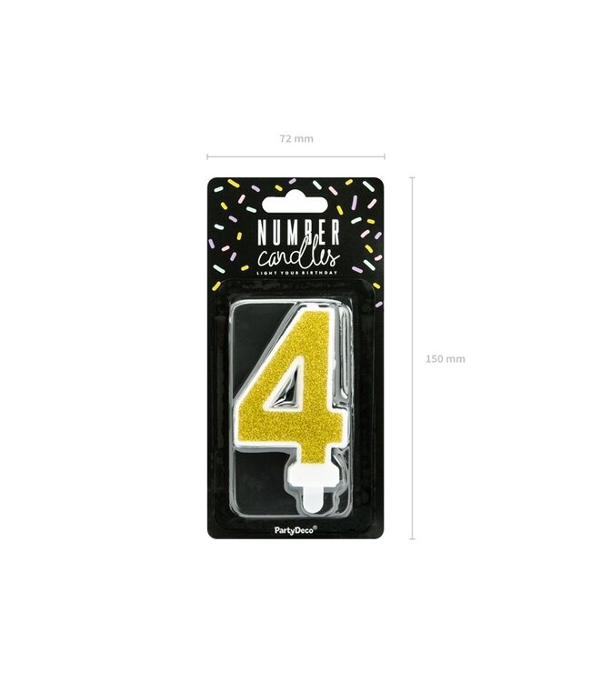 Kaars cijfer 4 | Gouden glitters